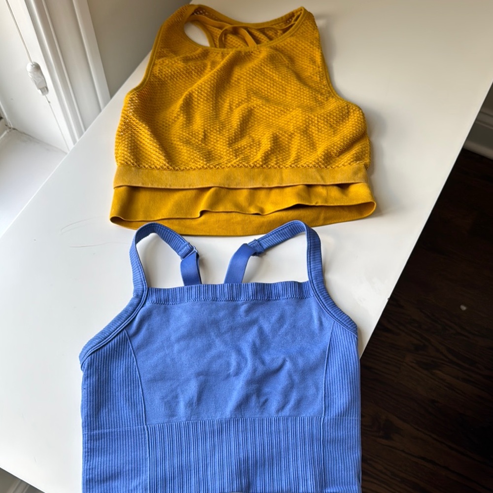 All in Motion Blue and Yellow Crop Tops